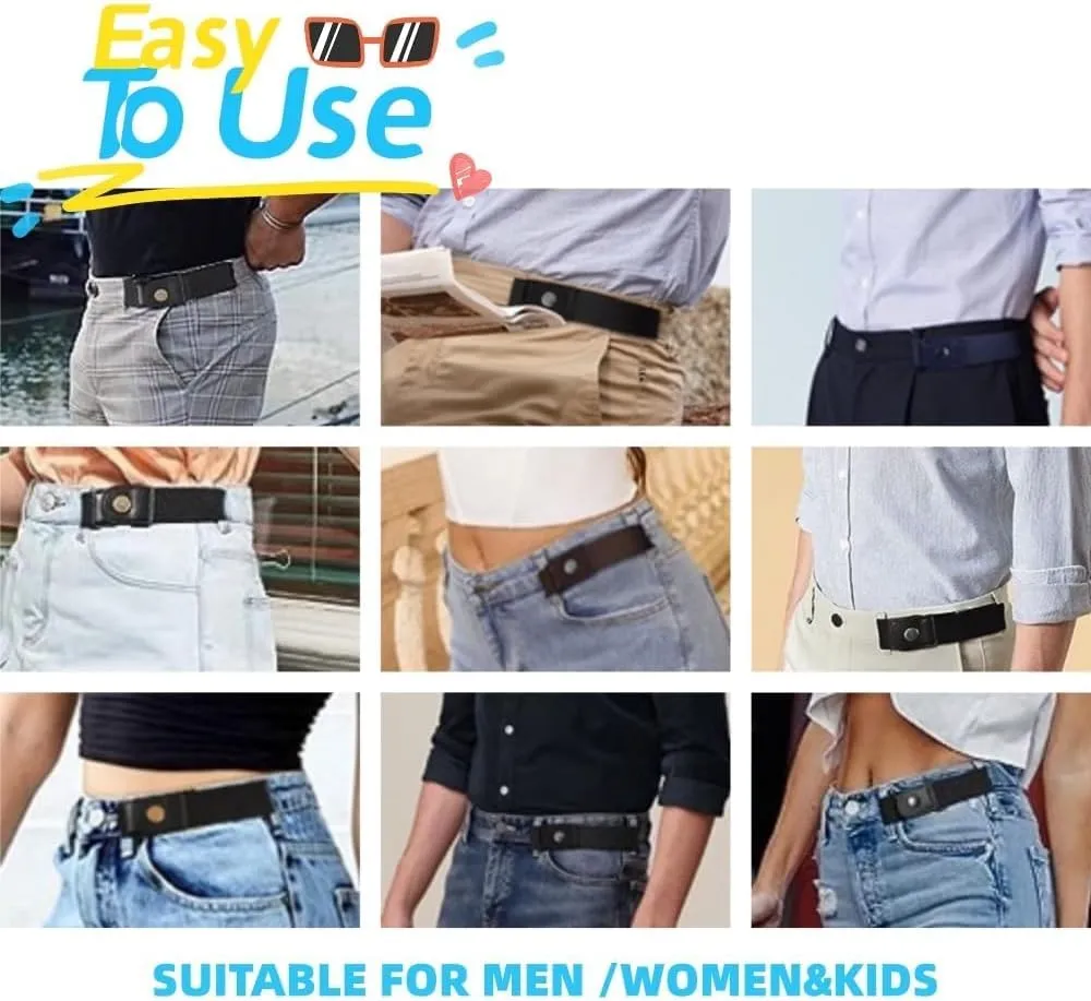 2 Pairs No Buckle Invisible Elastic Stretch Waist Belt for Men/Women, Jeans Loops Belt for Pants
