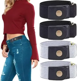 2 Pairs No Buckle Invisible Elastic Stretch Waist Belt for Men/Women, Jeans Loops Belt for Pants