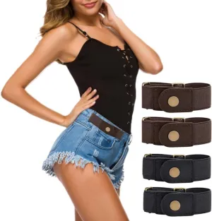 2 Pairs No Buckle Invisible Elastic Stretch Waist Belt for Men/Women, Jeans Loops Belt for Pants