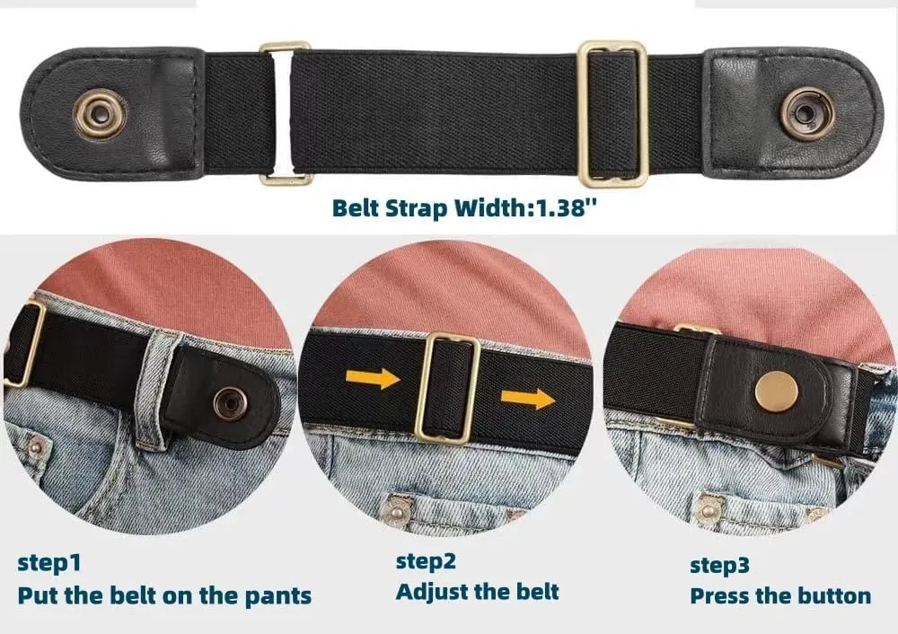 2 Pairs No Buckle Invisible Elastic Stretch Waist Belt for Men/Women, Jeans Loops Belt for Pants