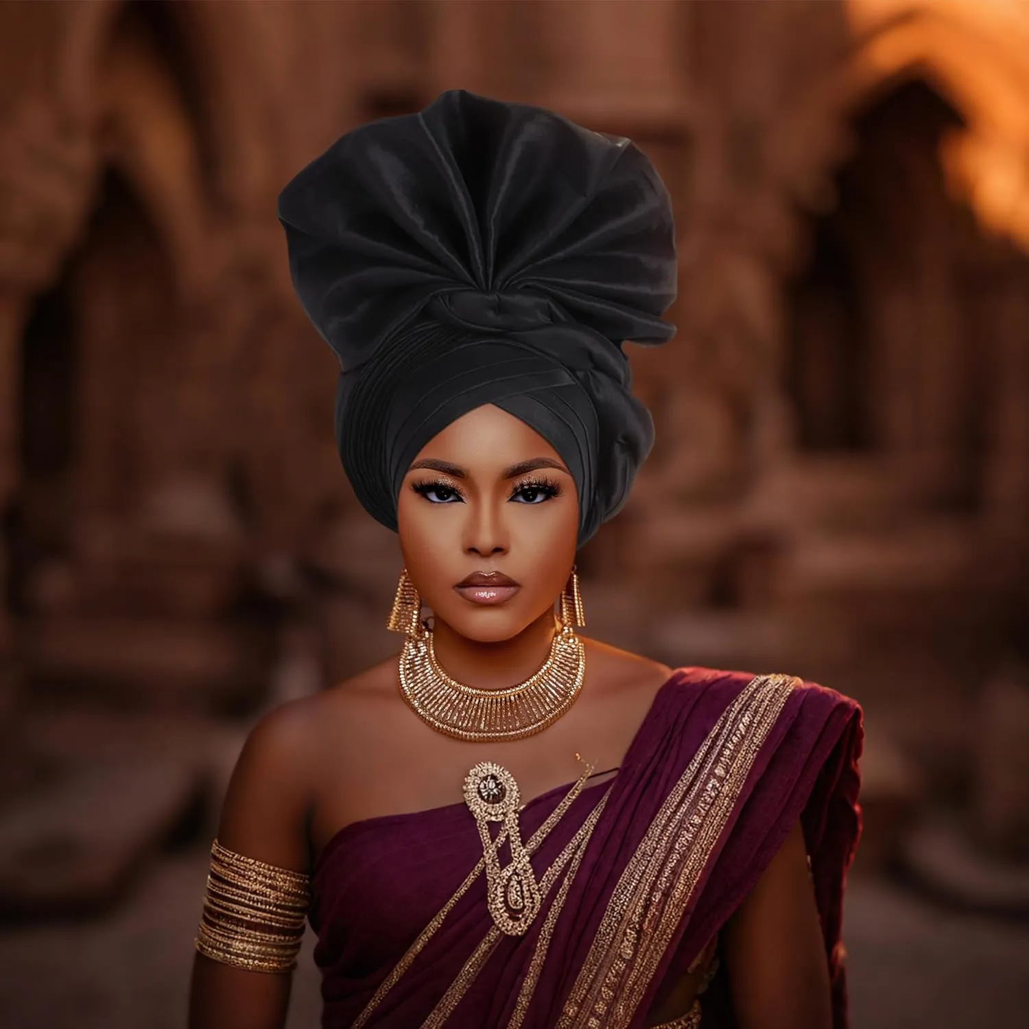 Auto Gele African Head Tie of Nigeria ASO Oke Headwraps Hat Turban Wedding Party Handmade Elegant Hair Wear Cap for Women