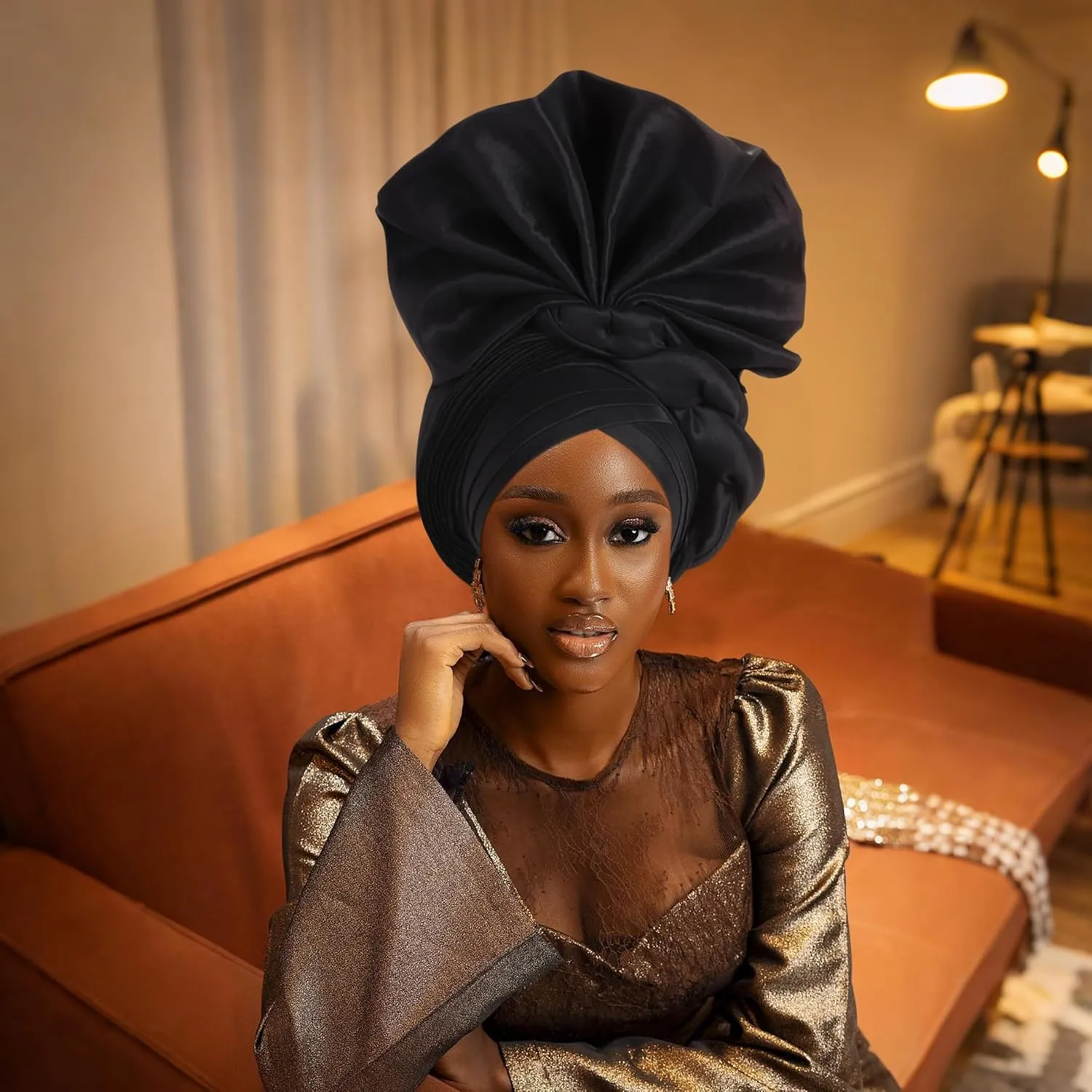 Auto Gele African Head Tie of Nigeria ASO Oke Headwraps Hat Turban Wedding Party Handmade Elegant Hair Wear Cap for Women