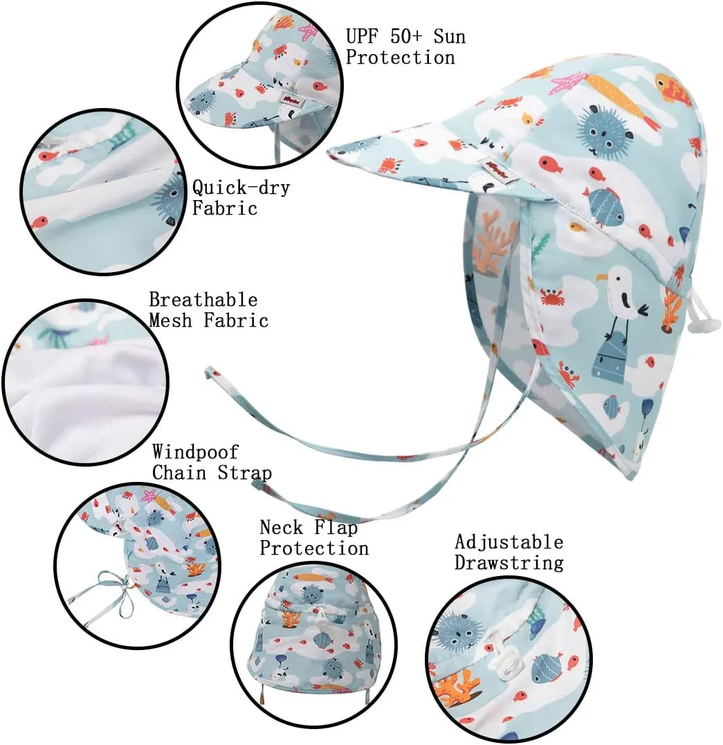 Baby Sun Hat UPF 50  Uv Ray Sun Protection Infant Summer Swim Hat with Neck Flap Toddler Hats for Boys Girls