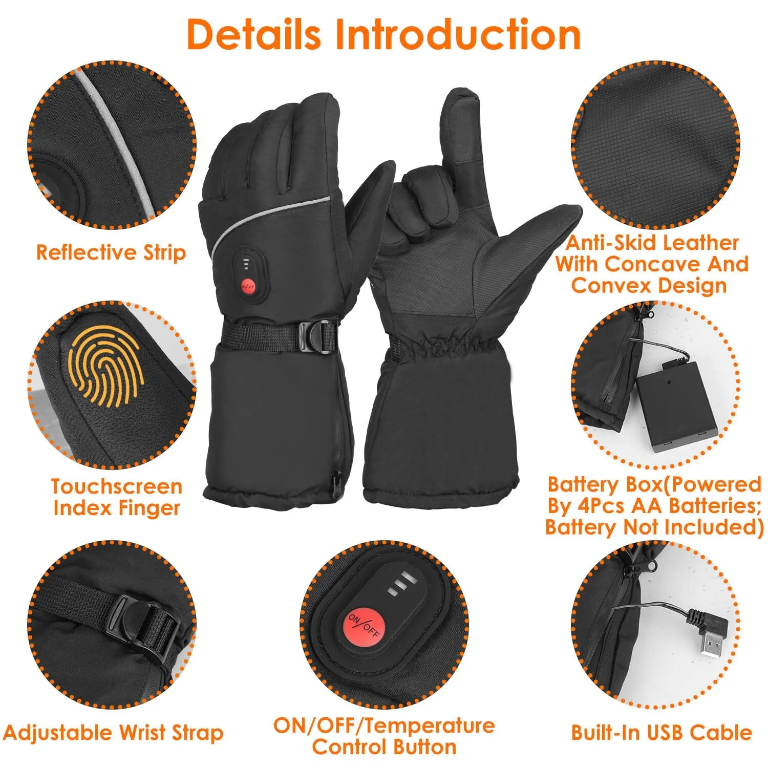 Battery Powered USB Touchscreen Thermal Gloves