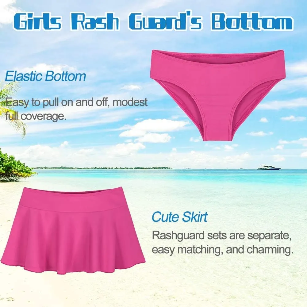 Cadocado Girls Rash Guard Swimwear 3 Pieces Bathing Suit UPF 50  Floral Swim Set Short Sleeve Swimsuit with Skirt