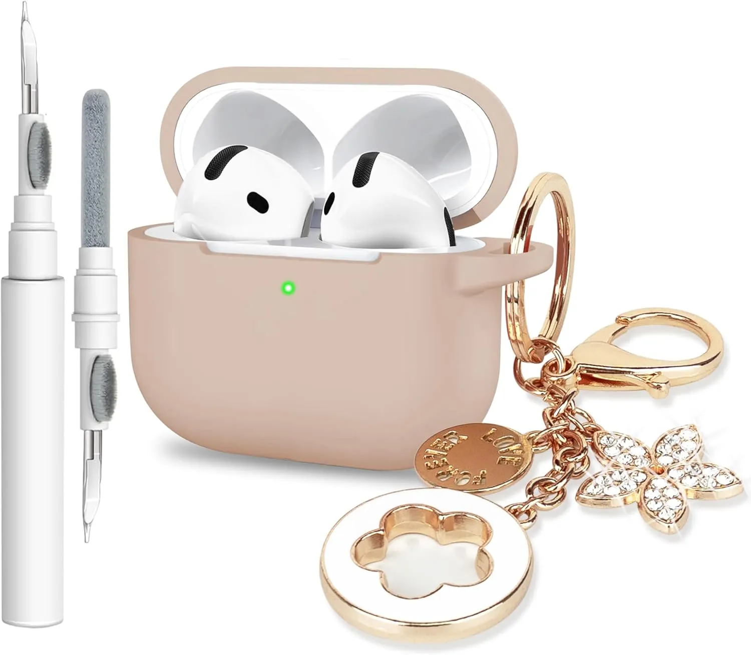 Case Cover for Apple Airpods 4 - VOTILE Airpods 4 Cases 2024 Cover Women Silicone iPods 4 Earbuds Wireless Accessorie Charging Cases Girl Bling Keychain for Airpod iPods 4th Generation - Milk Tea