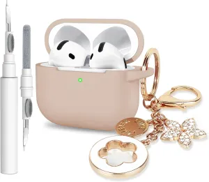 Case Cover for Apple Airpods 4 - VOTILE Airpods 4 Cases 2024 Cover Women Silicone iPods 4 Earbuds Wireless Accessorie Charging Cases Girl Bling Keychain for Airpod iPods 4th Generation - Milk Tea