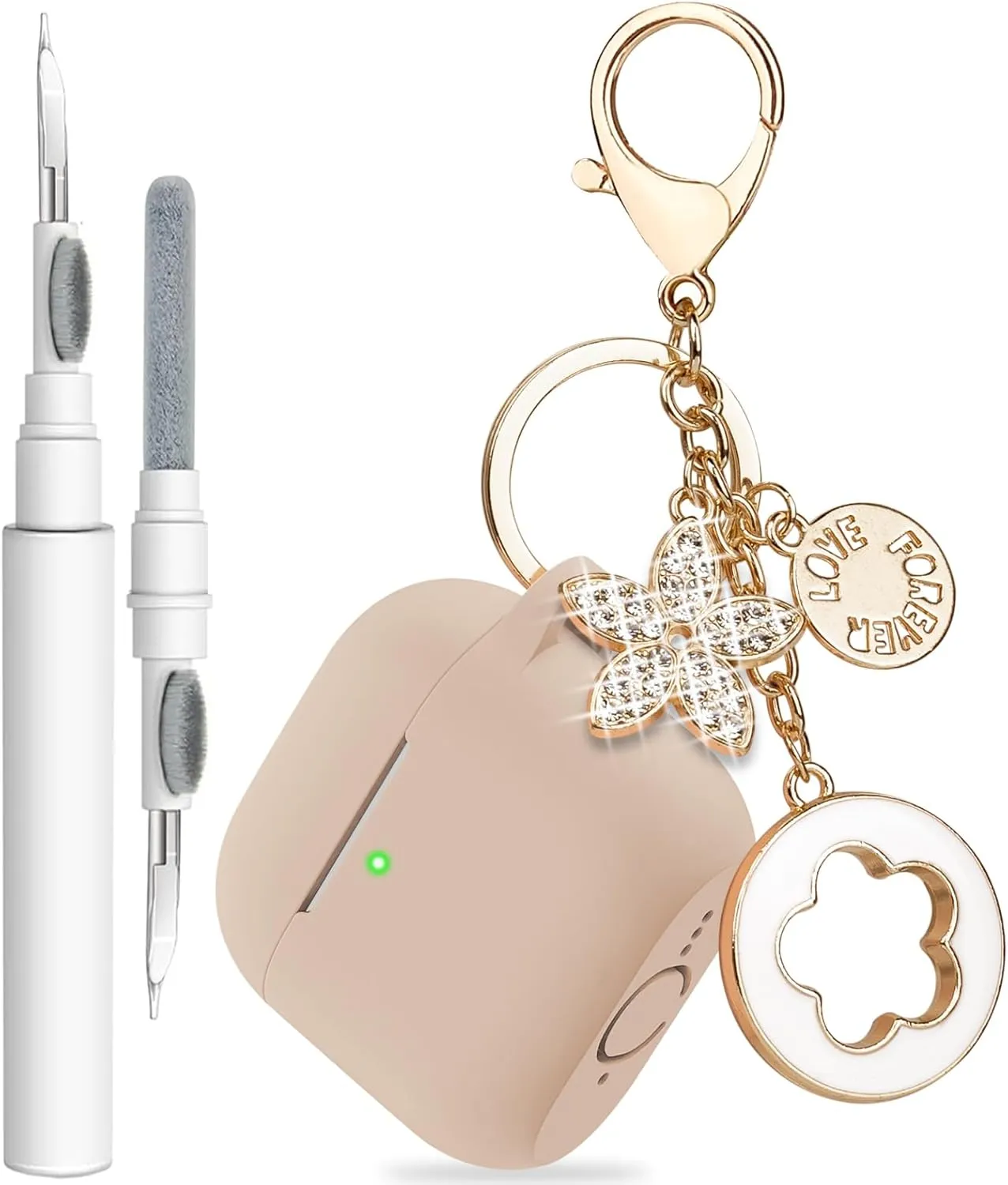 Case Cover for Apple Airpods 4 - VOTILE Airpods 4 Cases 2024 Cover Women Silicone iPods 4 Earbuds Wireless Accessorie Charging Cases Girl Bling Keychain for Airpod iPods 4th Generation - Milk Tea