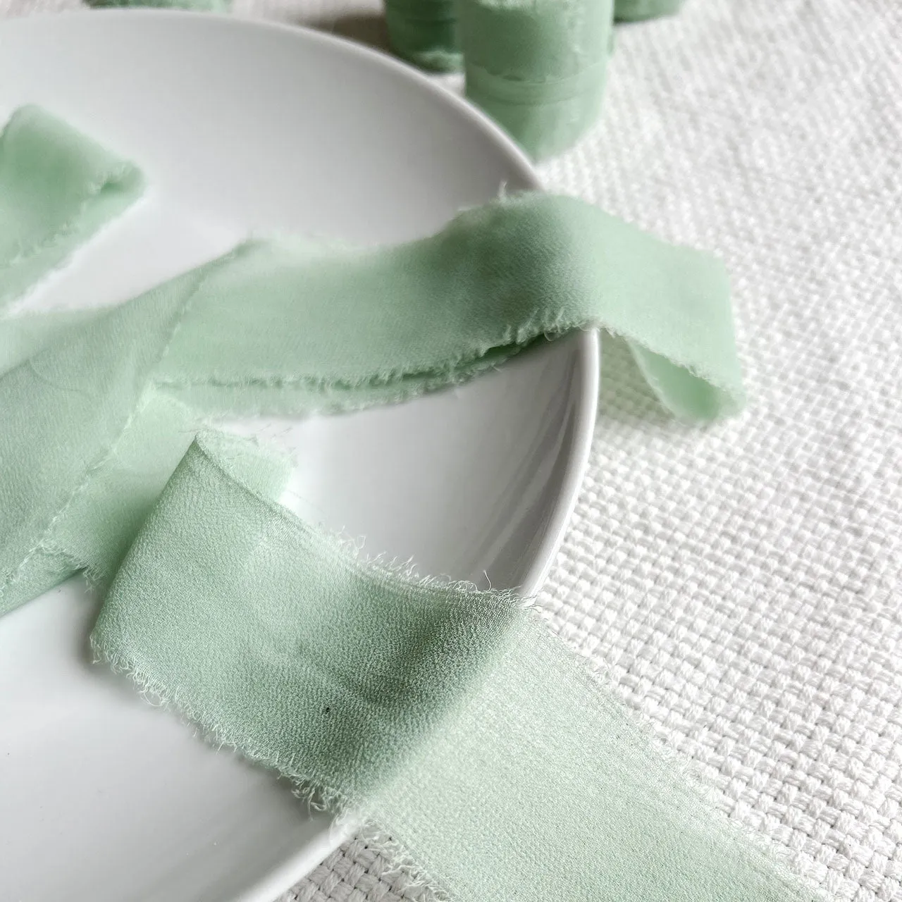 Chiffon Wedding Ribbons with Frayed Edges - Green 5m Roll