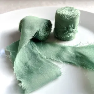 Chiffon Wedding Ribbons with Frayed Edges - Green 5m Roll