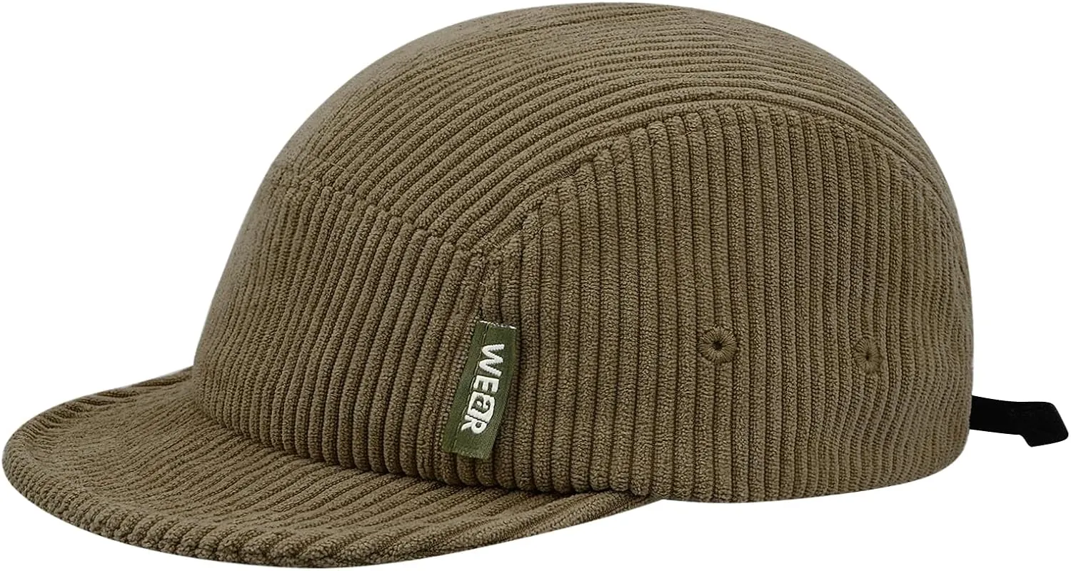 Clakllie Corduroy 5 Panel Hat Short Brim Baseball Cap Urban Street Flat Bill Hats Cooling Trucker Hats Snapback Fitted Cap
