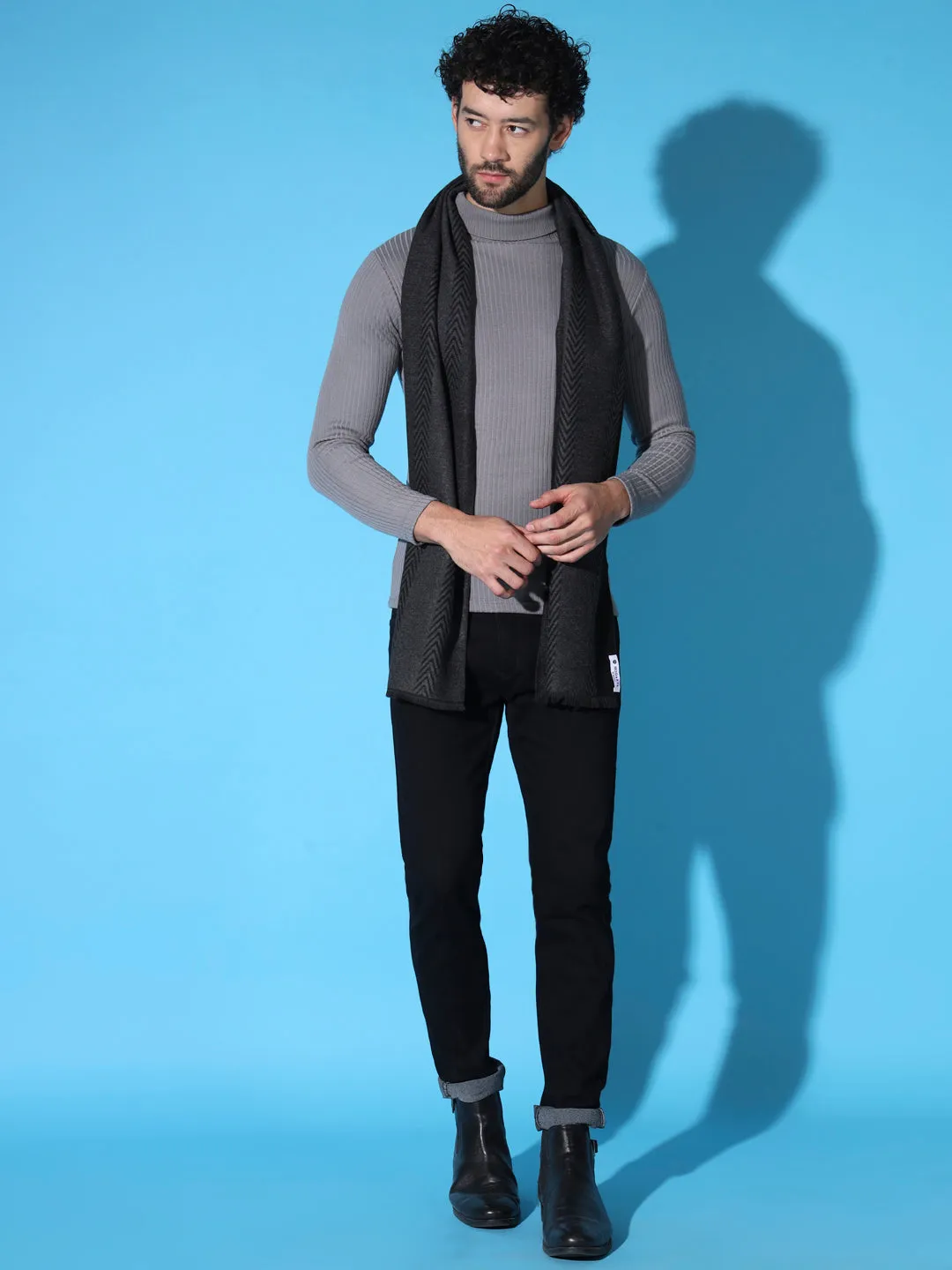 Classic herringbone black muffler for men