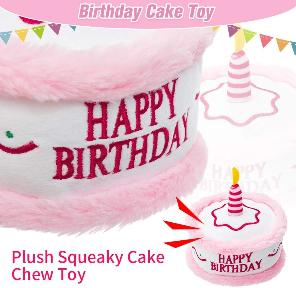 Dog Birthday Bandana Set - Cute Hat and Squeaky Cake Toy for Birthday Party Supplies Gift - Great for Small Medium Large Dogs Pink