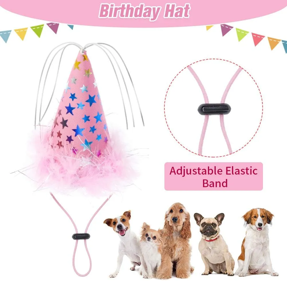 Dog Birthday Bandana Set - Cute Hat and Squeaky Cake Toy for Birthday Party Supplies Gift - Great for Small Medium Large Dogs Pink