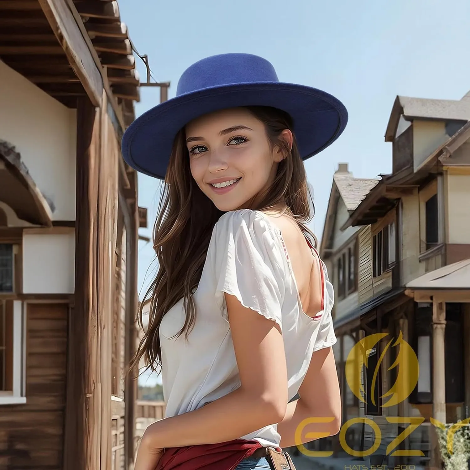 EOZY Women Men Classic Felt Fedora Hat Wide Brim Flat Top Jazz Panama Hat Casual Party Church Hat