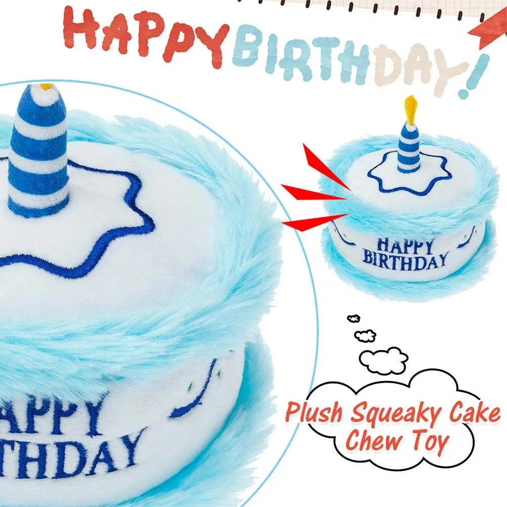 EXPAWLORER Dog Birthday Bandana Set - Cute Hat and Squeaky Cake Toy for Birthday Party Supplies Gift - Great for Small Medium Large Dogs Blue