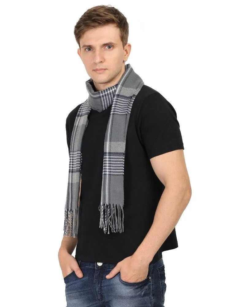 FabSeasons Grey Chex Men's Casual Self Design Acrylic Woolen Muffler, Scarf
