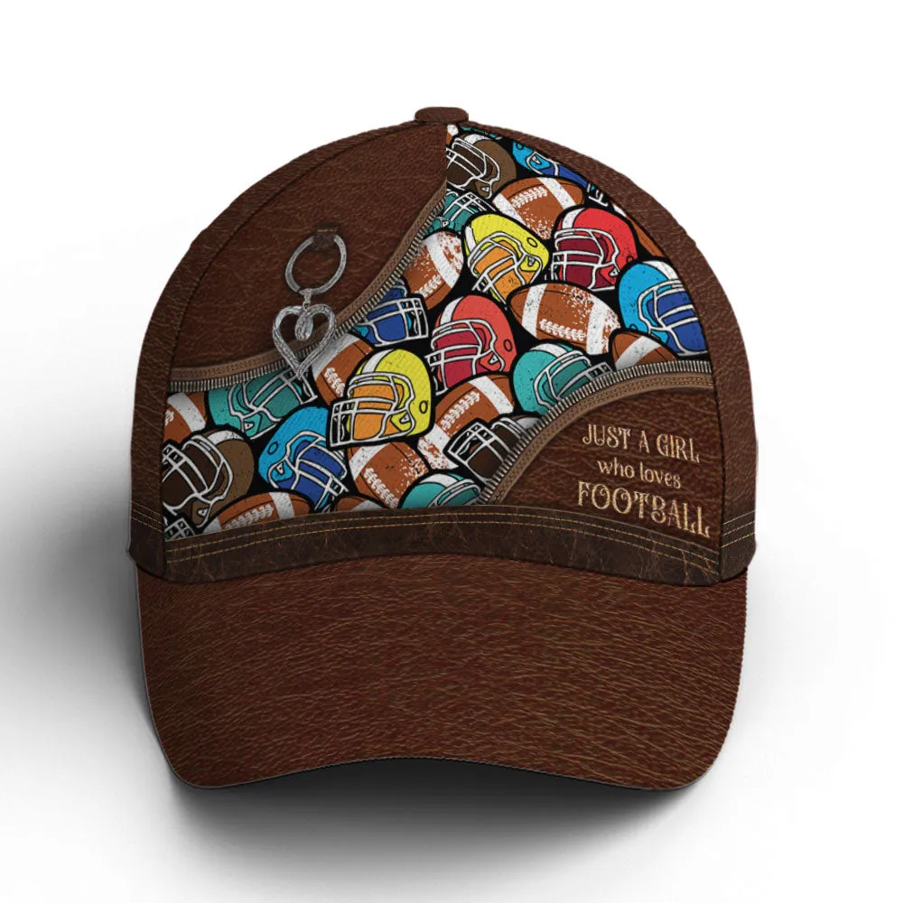 Just A Girl Who Loves Football Leather Style Baseball Cap Coolspod