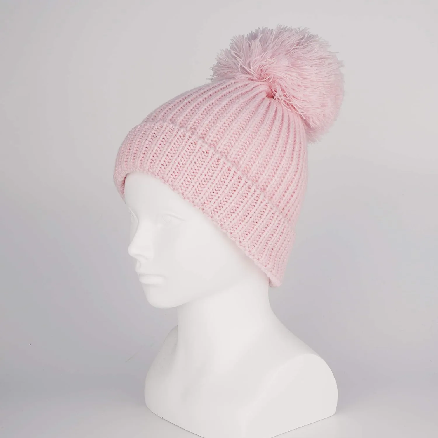 LANGZHEN Winter Warm Knitted Baby Hats for Girls Pom Pom Kid Toddler Boys Beanies Cap with Fleece Lining