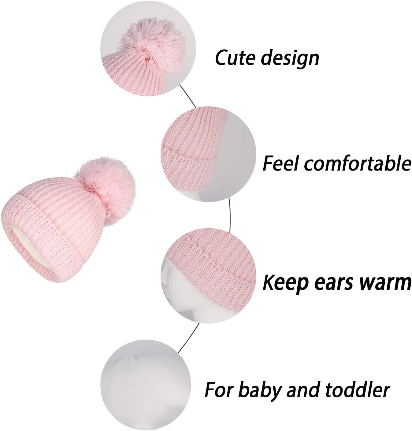 LANGZHEN Winter Warm Knitted Baby Hats for Girls Pom Pom Kid Toddler Boys Beanies Cap with Fleece Lining