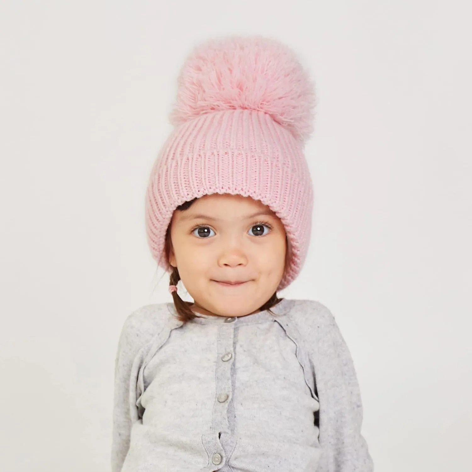 LANGZHEN Winter Warm Knitted Baby Hats for Girls Pom Pom Kid Toddler Boys Beanies Cap with Fleece Lining