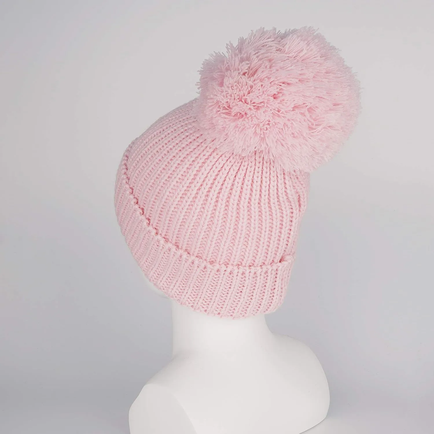 LANGZHEN Winter Warm Knitted Baby Hats for Girls Pom Pom Kid Toddler Boys Beanies Cap with Fleece Lining