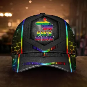 LGBT Pride Cap She's Mine Rainbow Hand Hexagonal Texture Printing 3D Baseball Cap Hat