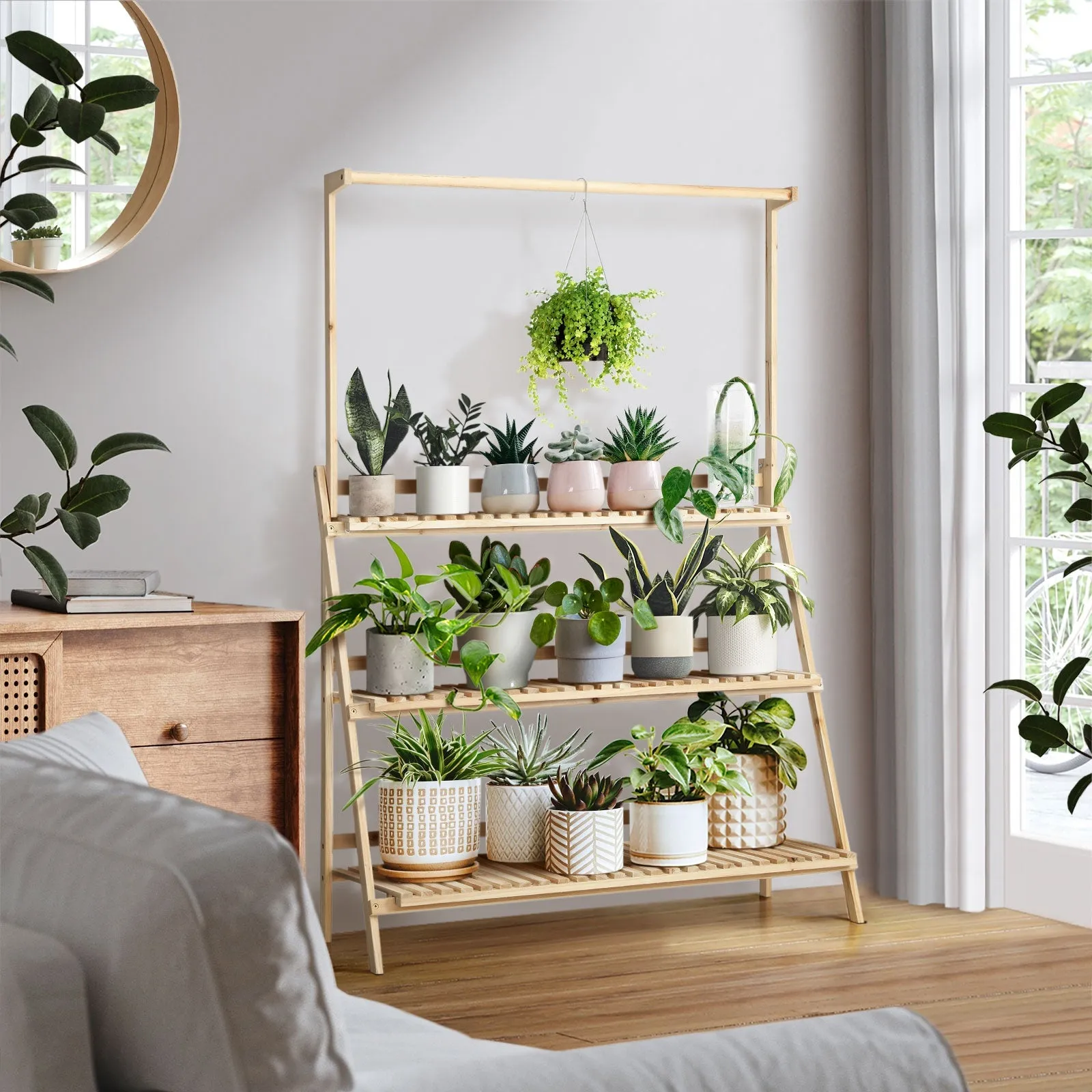 Livsip Plant Stand Outdoor Indoor Wooden Flower Pots Rack Corner Planter Shelf