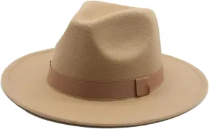 Men's Classic Fedora Hats for Women Men Wide Brim Fedoras Hat Wedding Church Bowler Cap with Ribbon Band Brown Gray