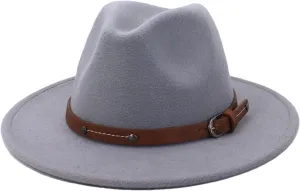 Men's Vintage Wide Brim Fedora Hat Unisex Classic Panama Jazz Hats Outdoor Floppy Panama Cap with Belt