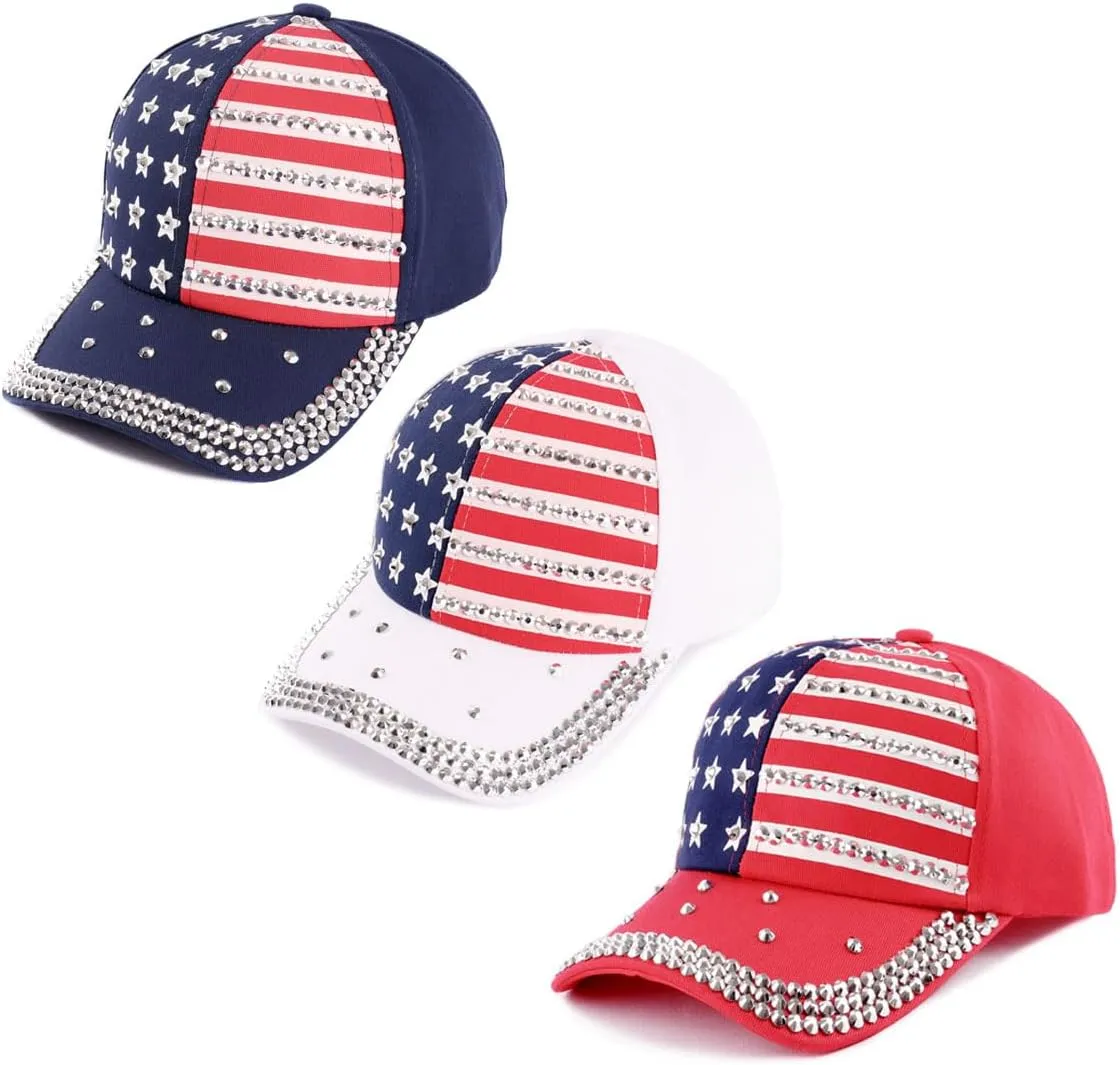 Patriotic American Flag Baseball Cap USA Sparkle Hat for Men Women Summer Sun Cap