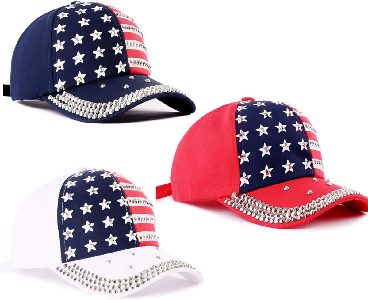 Patriotic American Flag Baseball Cap USA Sparkle Hat for Men Women Summer Sun Cap