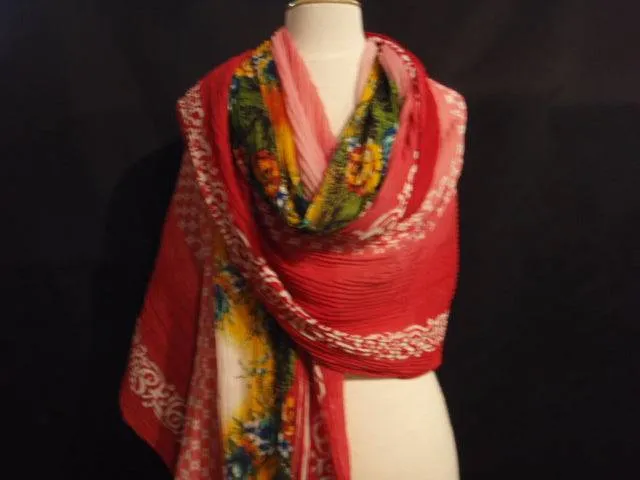 Printed Pleated Chiffon Wrap/Sarong
