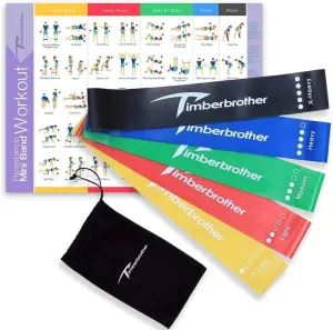 Resistance Loop Bands with Workout Poster 16.5x 22.4,Set of 5 Exercise Bands for Crossfit Workout and Physical Training