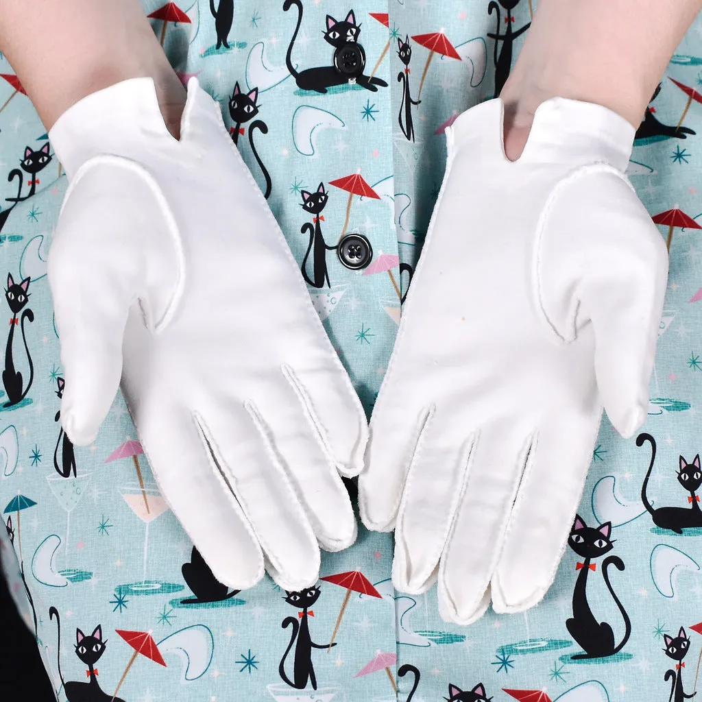 Short White Dots & Swirl Vintage Gloves