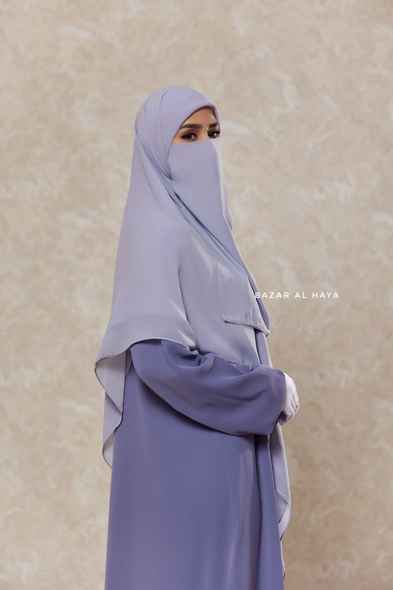 Silver Square Scarf With Half Niqab Set - Super Breathable - Quality