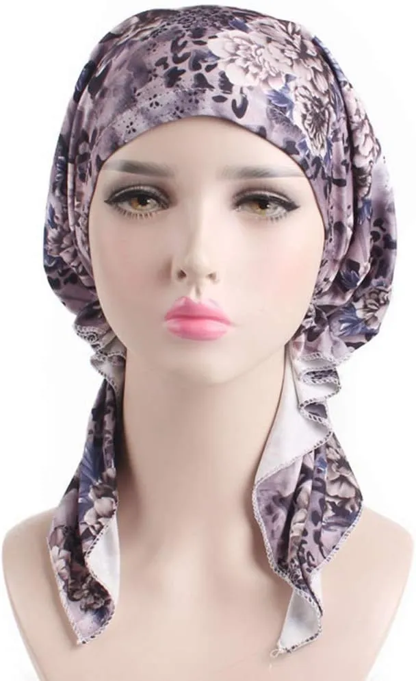 Summer Chemo Scarf Lightweight Silky Beanie Ruffle Cap Cancer Headwear for Womens