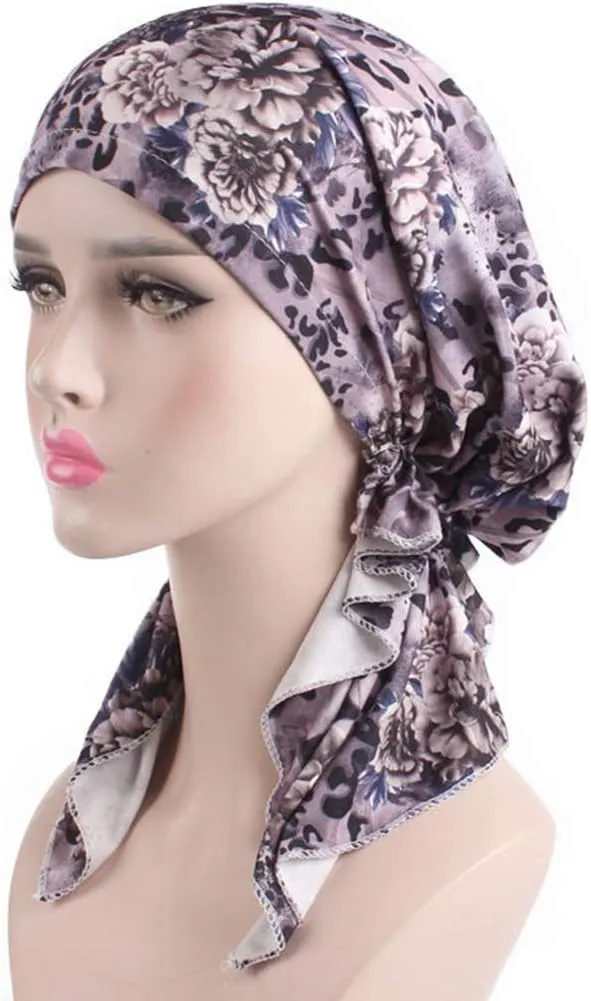 Summer Chemo Scarf Lightweight Silky Beanie Ruffle Cap Cancer Headwear for Womens