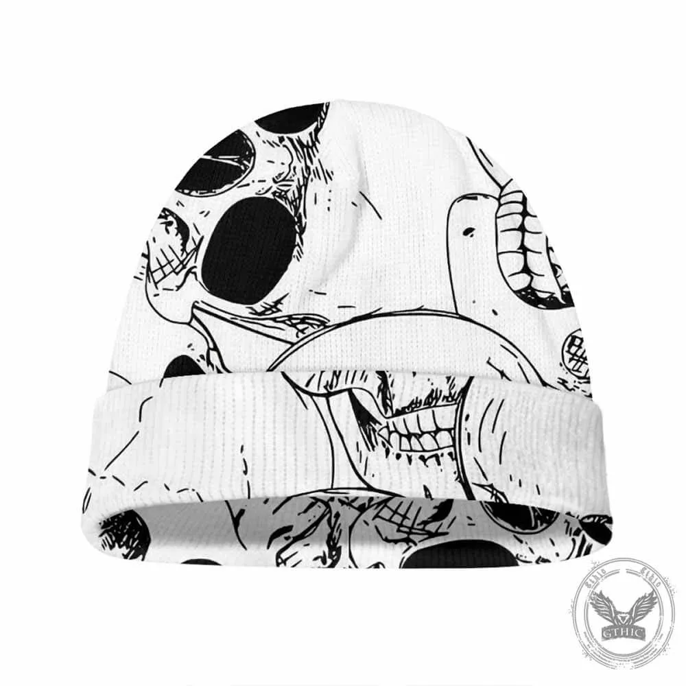 Terrible White Skull Print Warm Knitted Beanies Hat