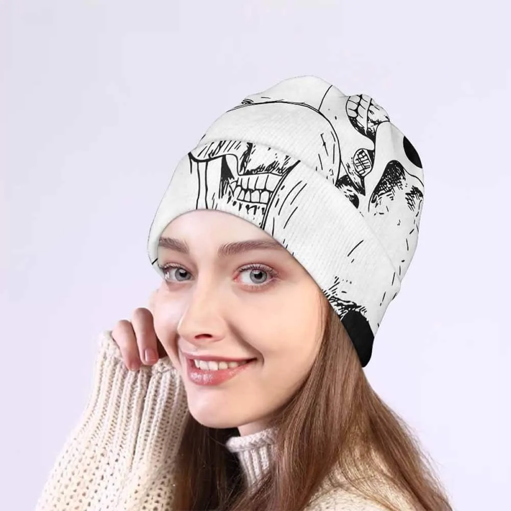 Terrible White Skull Print Warm Knitted Beanies Hat