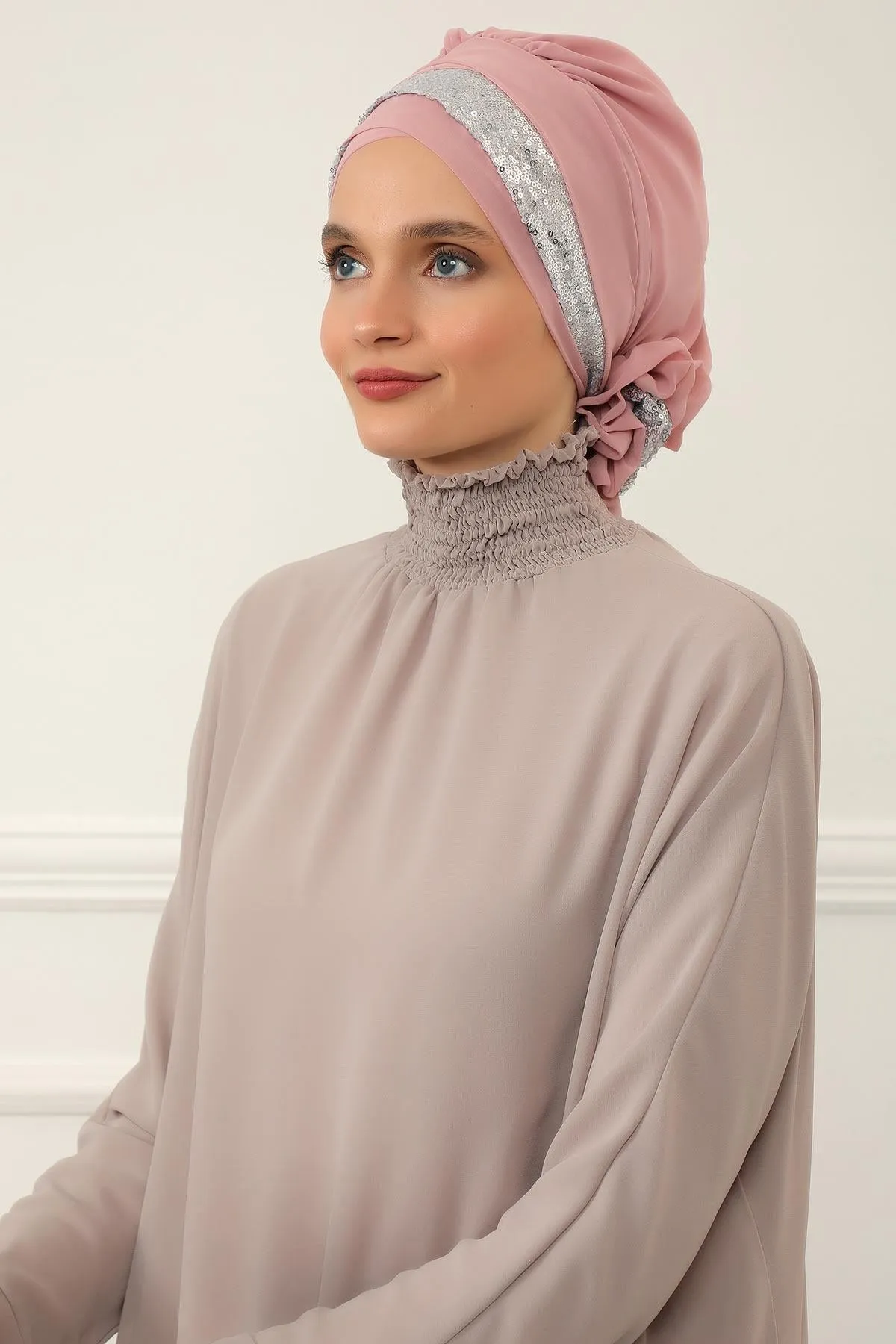 Two Colors Instant Turban Lightweight Chiffon and Sequined Scarf Head Turbans For Women Headwear Stylish Elegant Design,HT-47P