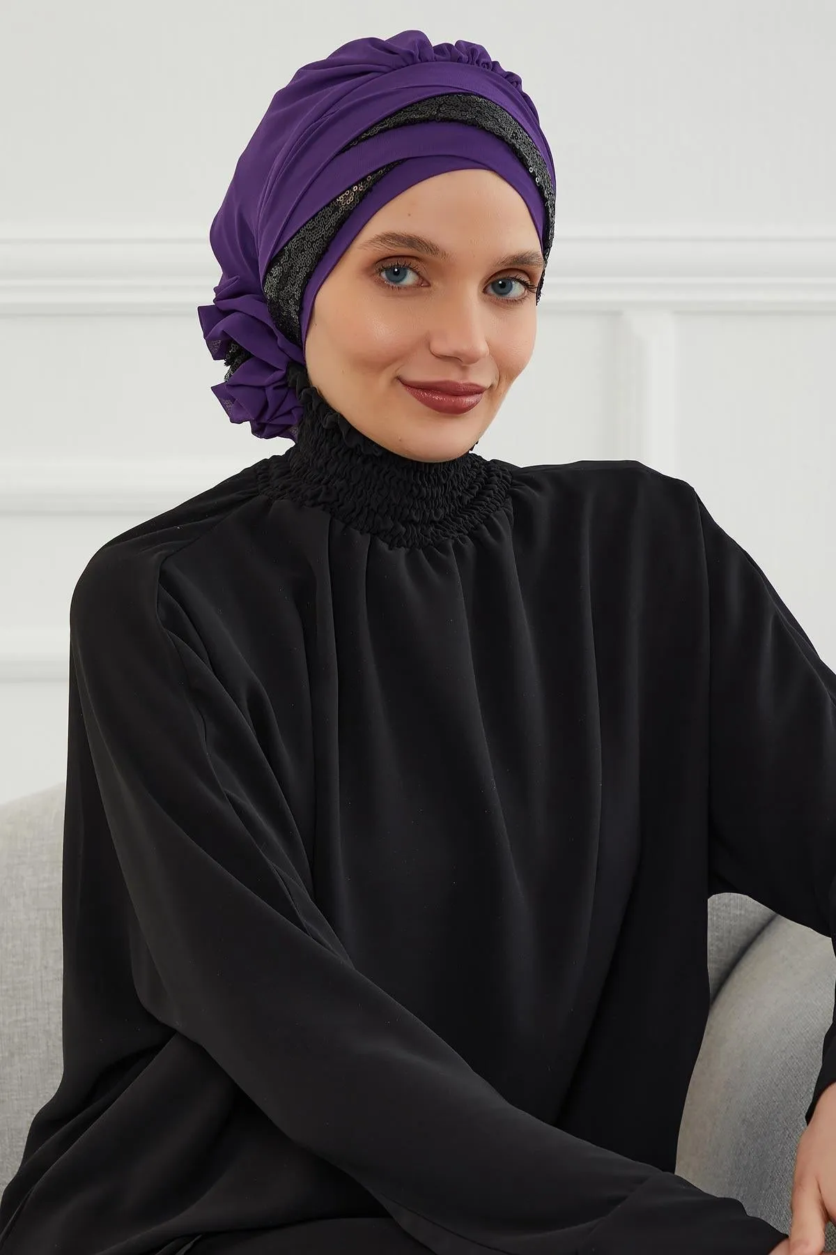 Two Colors Instant Turban Lightweight Chiffon and Sequined Scarf Head Turbans For Women Headwear Stylish Elegant Design,HT-47P