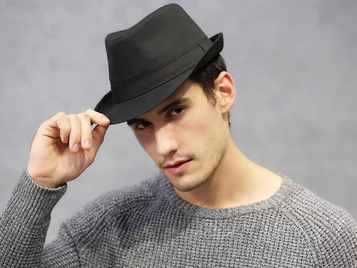 Unisex Classic 20s Trilby Fedora-Hat Casual Manhattan Short-Brim Structured Gangster Panama Felt Jazz Cap