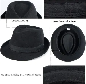 Unisex Classic 20s Trilby Fedora-Hat Casual Manhattan Short-Brim Structured Gangster Panama Felt Jazz Cap