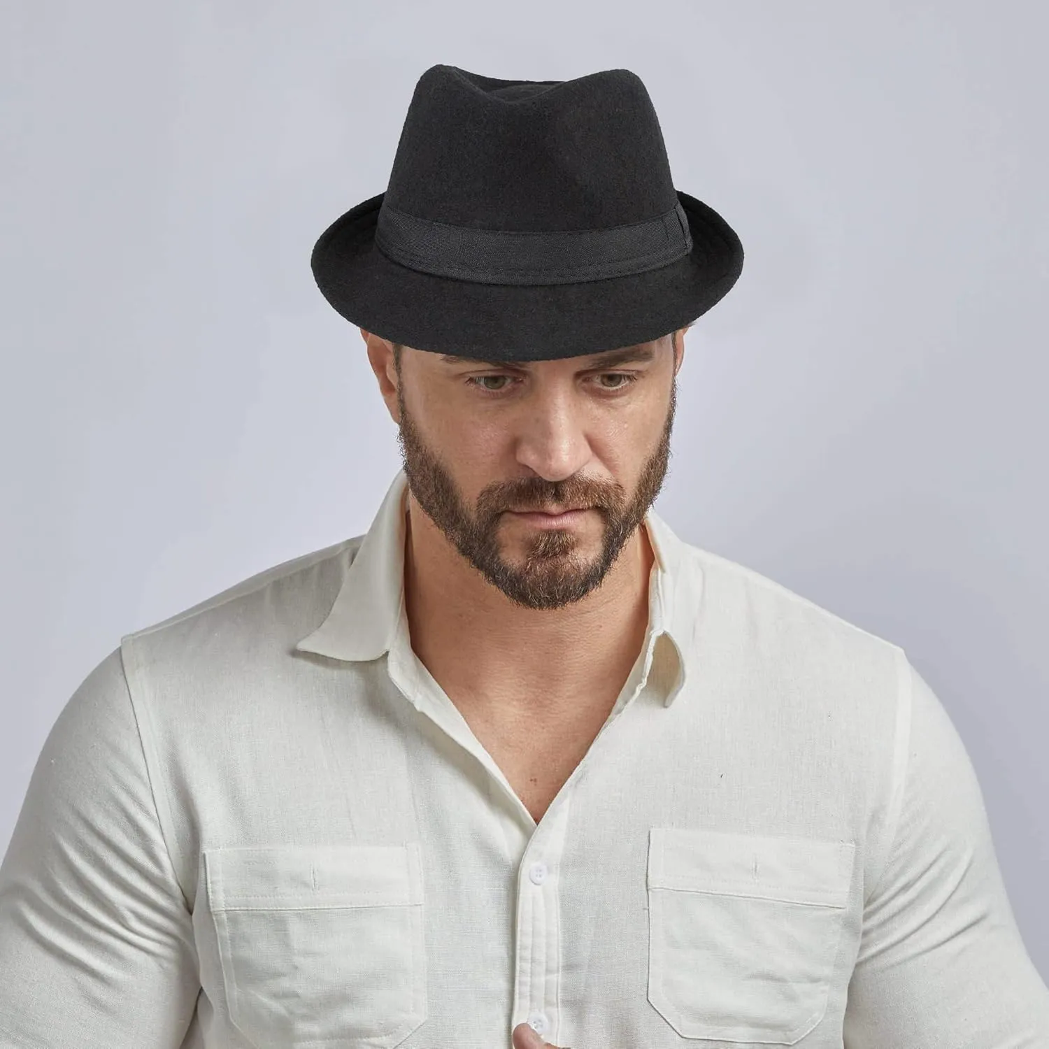 Unisex Classic 20s Trilby Fedora-Hat Casual Manhattan Short-Brim Structured Gangster Panama Felt Jazz Cap
