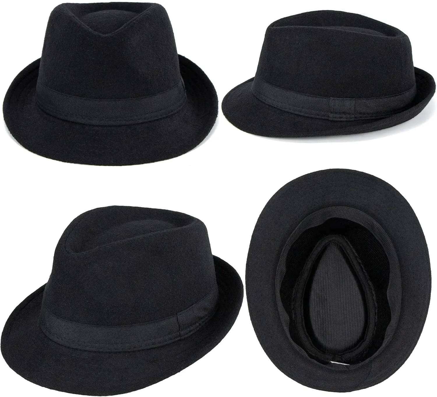 Unisex Classic 20s Trilby Fedora-Hat Casual Manhattan Short-Brim Structured Gangster Panama Felt Jazz Cap