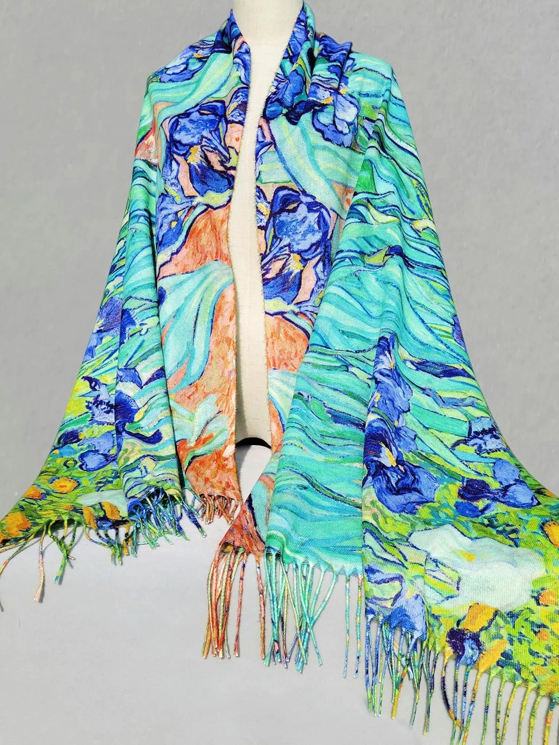 VENVSBEE Reversible Soft Cashmere Feel Scarf Large Shawl Wrap Double-side Art Print Warm Pashmina Klimt Van Gogh Gifts