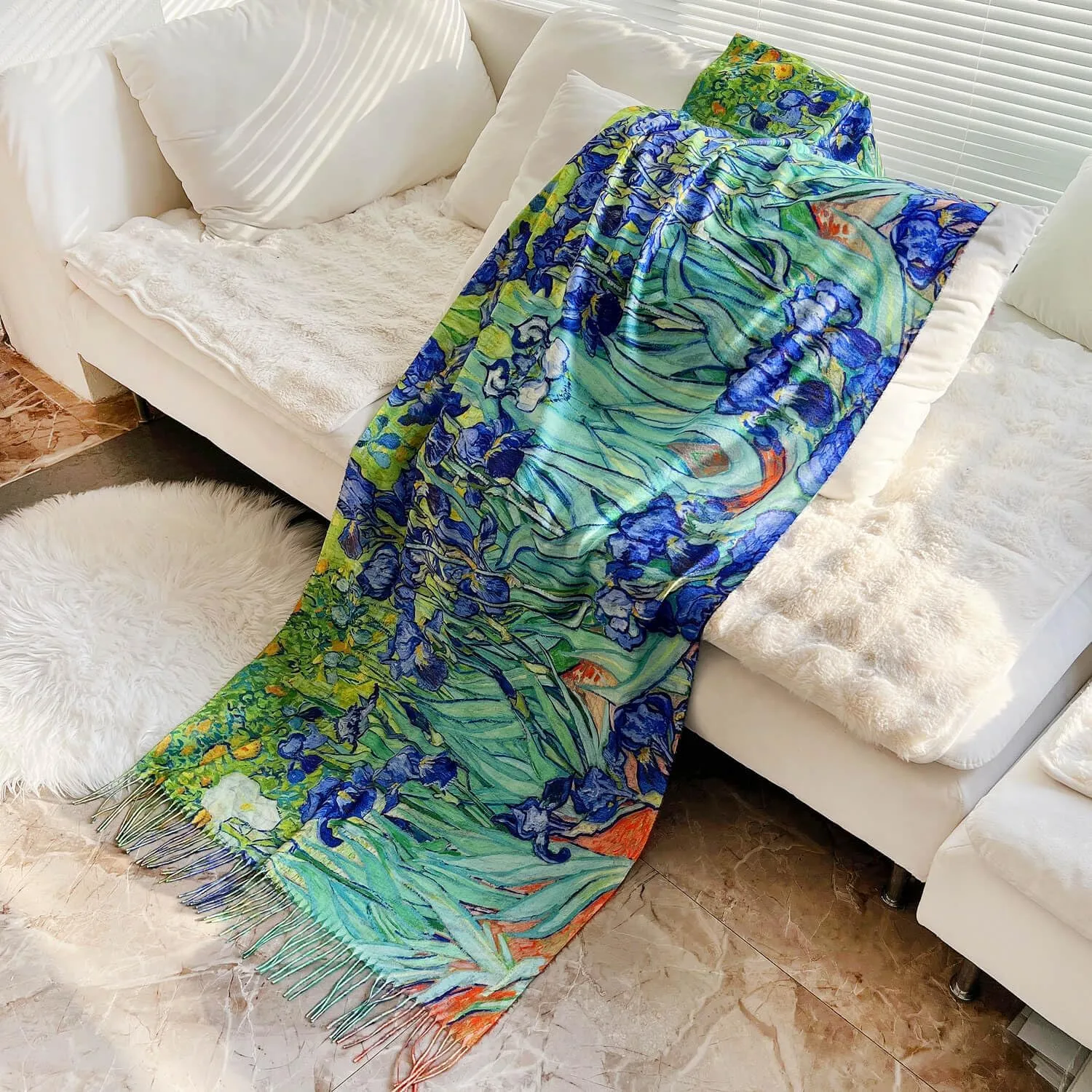 VENVSBEE Reversible Soft Cashmere Feel Scarf Large Shawl Wrap Double-side Art Print Warm Pashmina Klimt Van Gogh Gifts