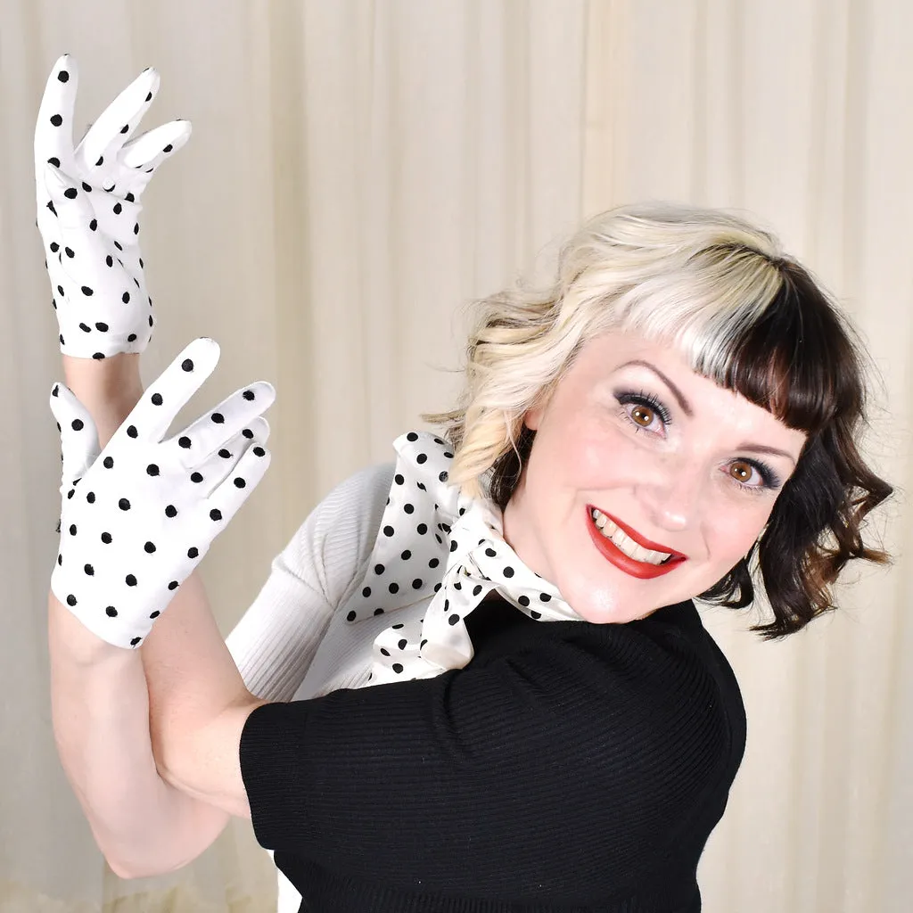 Vintage Polka Dot Gloves with Neck Tie