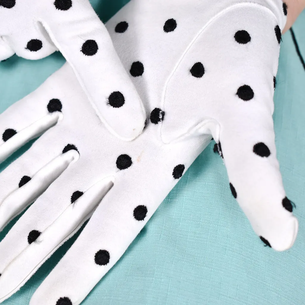 Vintage Polka Dot Gloves with Neck Tie